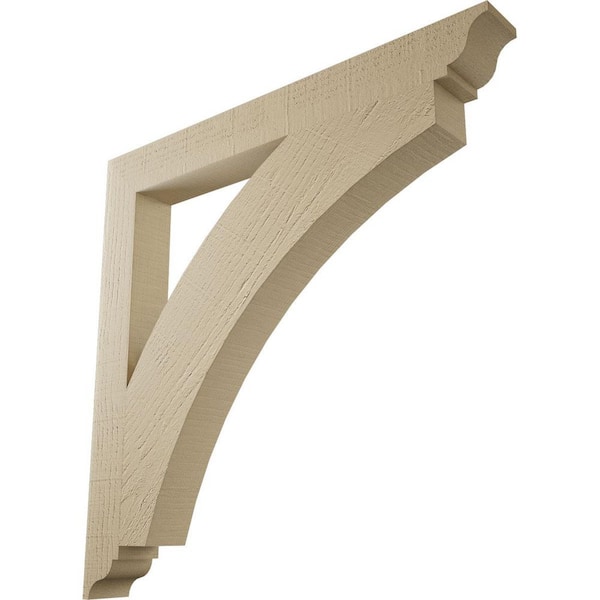 Ekena Millwork 3.5 in. x 32 in. x 32 in. Thorton Traditional Rough Cedar Woodgrain Timberthane Polyurethane Bracket, Primed Tan