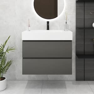30 in. W x 18 in. D x 25 in. H Single Sink Wall Mounted Bath Vanity in Space Grey with White Cultured Marble Top