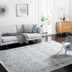 Brentwood Ivory/Blue 8 ft. x 10 ft. Geometric Floral Border Area Rug