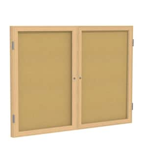 3 x 4 ft.  Cork Enclosed Bulletin Board, 2 Door, Oak Wood Frame, Natural