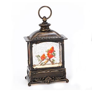 10 in. H B/O Lighted Spinning Water Globe Lantern with Cardinal Design