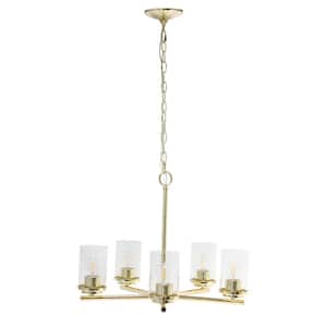 20.5 in. 5-Light Gold Traditional Vintage Modern Industrial Metal and Clear Glass Hanging Pendant Light