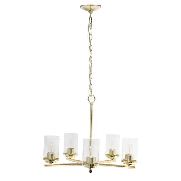 Elegant Designs 20.5 in. 5-Light Gold Traditional Vintage Modern Industrial Metal and Clear Glass Hanging Pendant Light