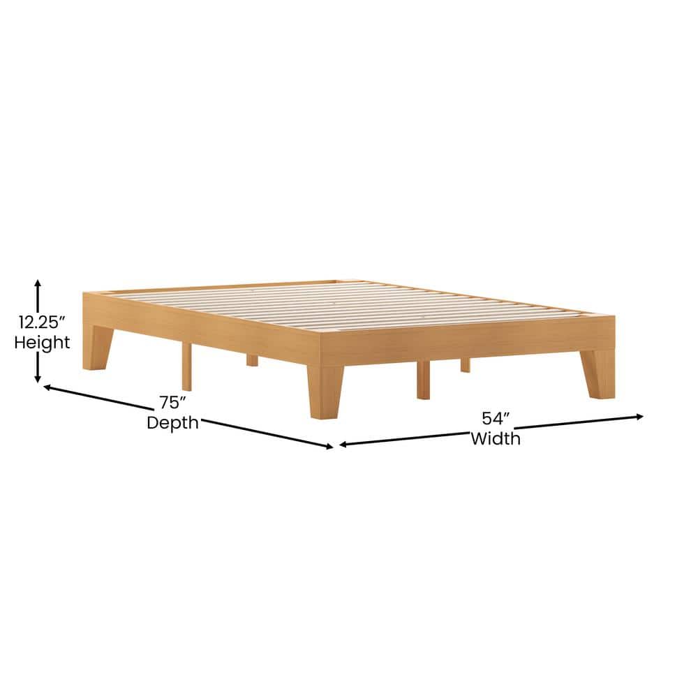 Natural Pine Full Platform Bed with Wood Headboard and Slats