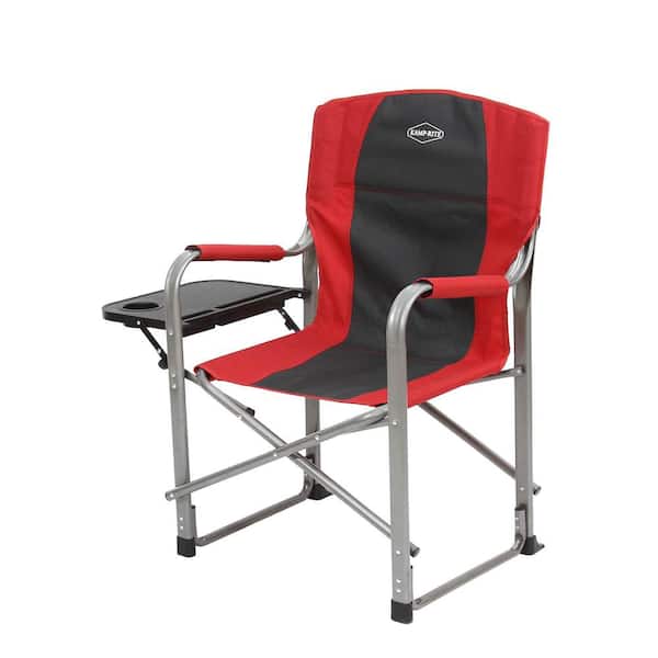 Kamp-Rite Outdoor Camp Folding Directors Chair with Side Table & Cooler Red
