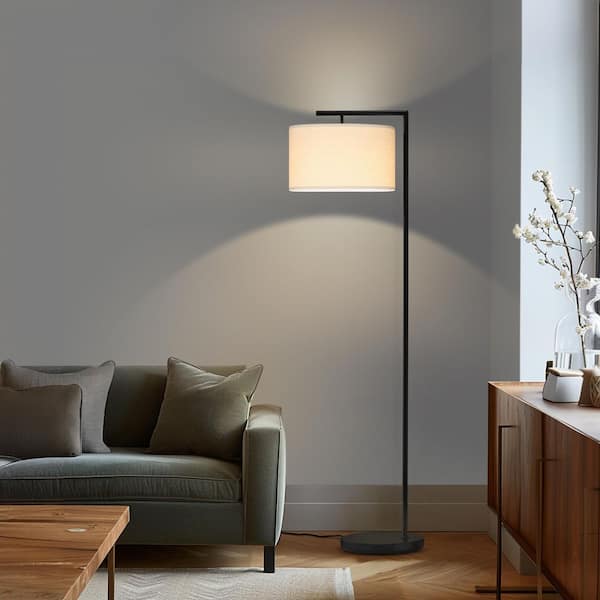 Montage Modern 60 in. Black LED Arc Floor Lamp with Tab Drum Shade