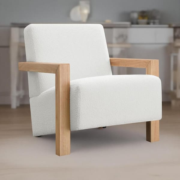 Benjara Fitz Ivory and Brown Fabric Accent Chair with Boucle Cushions