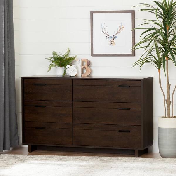 South Shore Fynn 6-Drawer Brown Oak Dresser