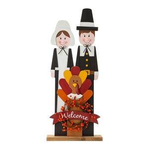 36 in. H Thanksgiving Wooden Pilgrim Couple Poch Decor