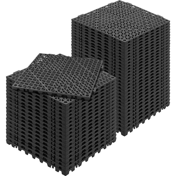 VEVOR Interlocking Drainage Mat Floor Tiles PVC Interlocking Gym Flooring Tiles 12 x 12 x 0.6 in. (Black 50 Pcs,50 sq ft)