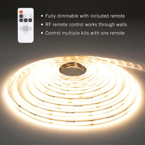 16.4FT - 24V LED COB Strip Light Kit - Cuttable - RF Remote & Power Supply  Included