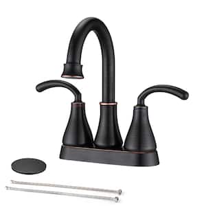 Modern 4 in. Centerset Double Handle High Arc Bathroom Faucet with Drain Kit Included in Oil Rubbed Bronze
