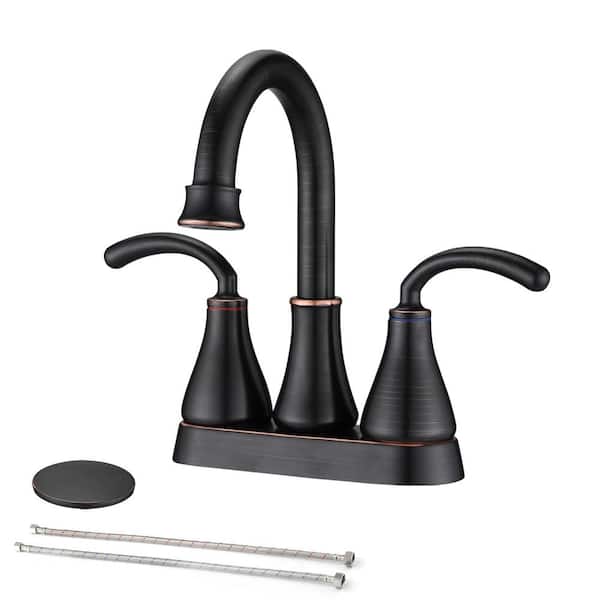 UPIKER Modern 4 in. Centerset Double Handle High Arc Bathroom Faucet with Drain Kit Included in Oil Rubbed Bronze