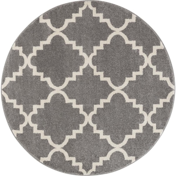 Well Woven Sydney Lulu's Lattice Trellis Grey 5 ft. x 5 ft. Round Modern Area Rug