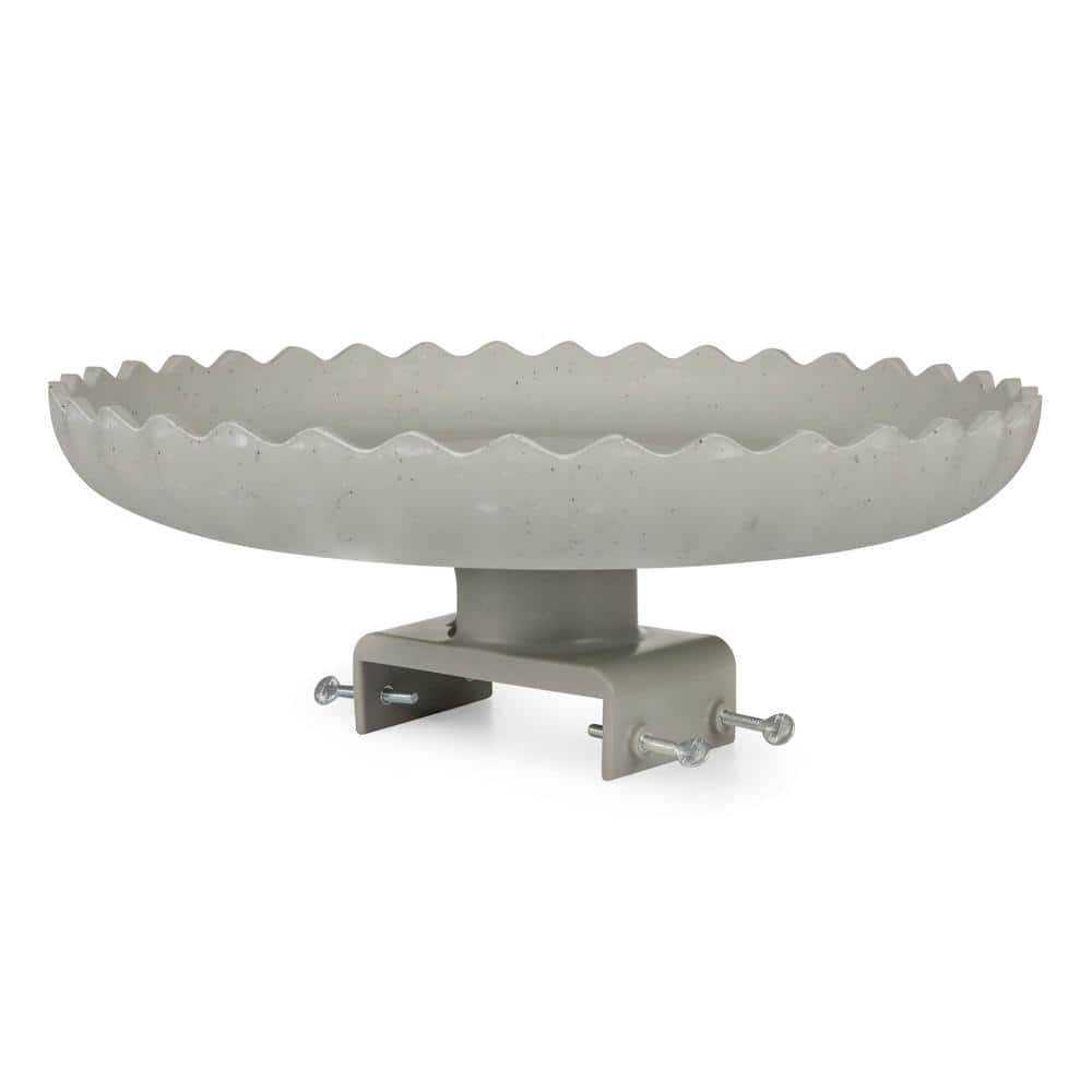 120-Watt Outdoor Stone Scalloped Heated Birdbath with Deck Mount, Gray