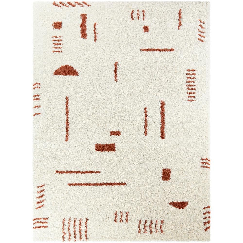 Kids' Geometric Shag Rust & White 5'3" x 7' Area Rug