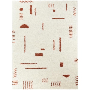 Rupa White/Rust 5 ft. 3 in. x 5 ft. 3 in. Tribal Round Rug