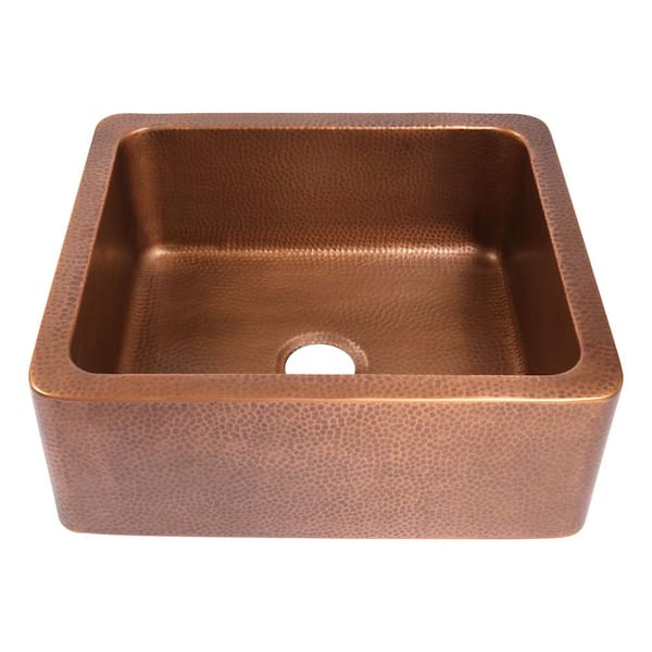 Lange 25 in. Farmhouse/Apron-Front Undermount Single Bowl 16 Gauge Antique Copper Kitchen Sink