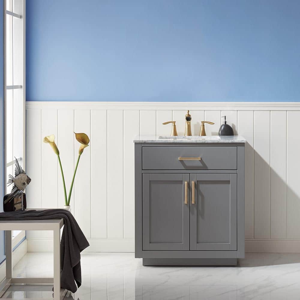 Gray 30" Single Bathroom Vanity with Carrara Marble Top