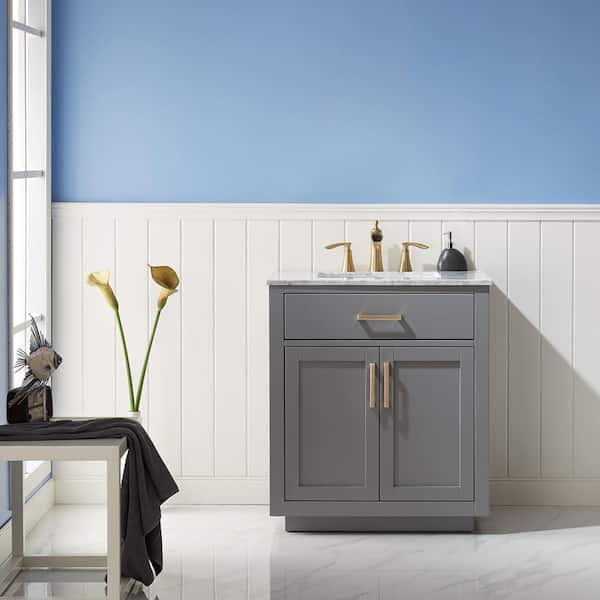 Ivy 30 in. Bath Vanity in Gray with Carrara Marble Vanity Top in White with White Basin