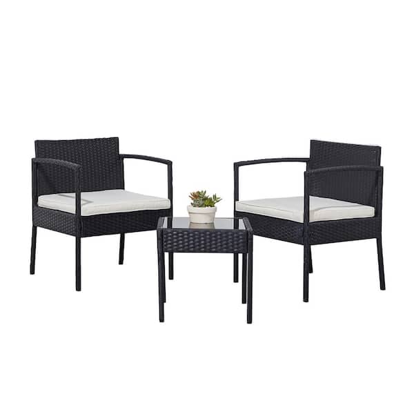 Unbranded 3-Piece Wicker Outdoor Patio Conversation Set with Beige Cushions