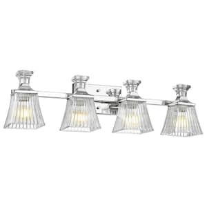 29.5 in. 4-Light Chrome Vanity Light with Clear Shade for Bathroom Living Room