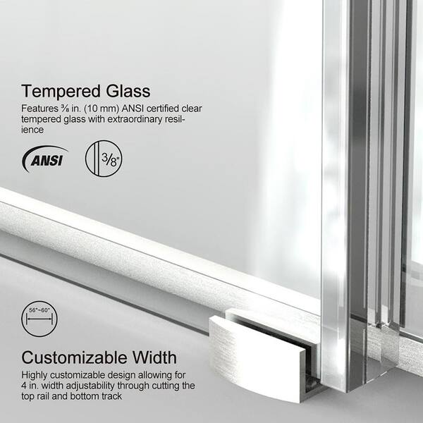 Staykiwi 60 in. W x 76 in. H Sliding Frameless Shower Door in Brushed Nickel Finish with Frosted Glass