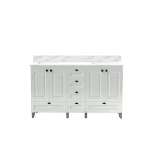 60 in. W x 21 in. D x 34 in. H Double Sink Freestanding Bath Vanity in White with White Engineered Stone Top