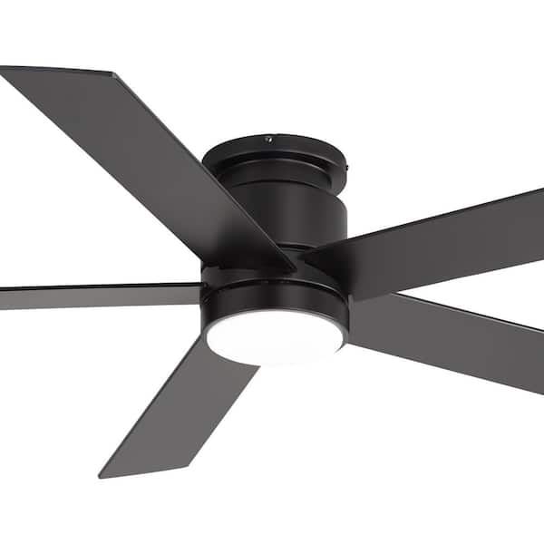 Hector II 52 in. Covered Outdoor Standard Black Flush Ceiling Fan with LED Light, Black Blade and Remote Included