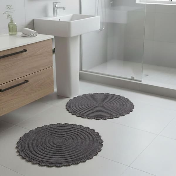 Gray Charcoal 2-Piece Cotton Bath Mat Set