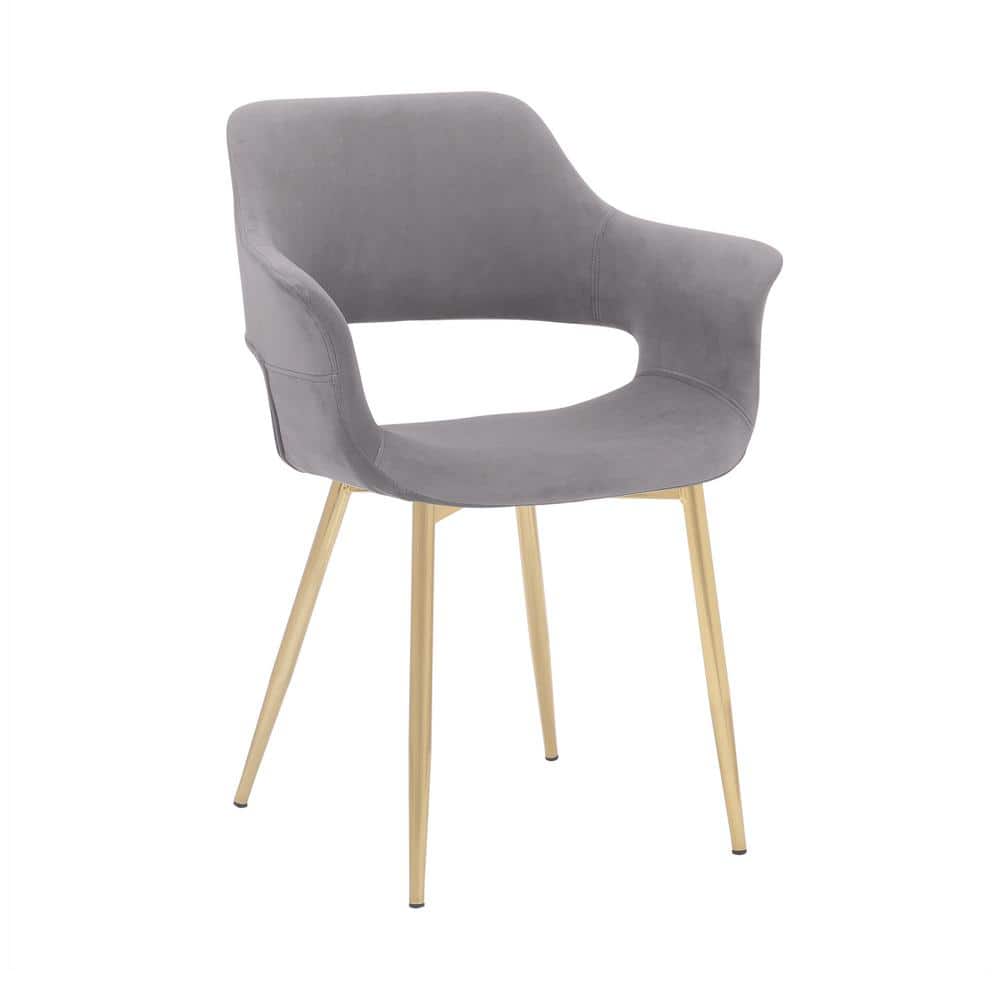 Gigi Gray Velvet Arm Chair with Gold Metal Legs