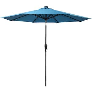 9 ft. 8-Rib Round Solar Lighted Market Patio Umbrella in Teal