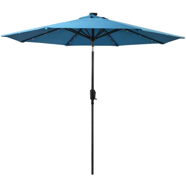 Sun-Ray 9 ft. 8-Rib Round Solar Lighted Market Patio Umbrella in Teal