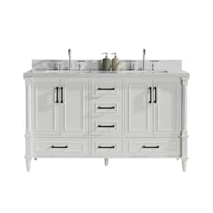 60 in. W x 22 in. D x 36 in. H Double Sink Bath Vanity in White with White Ceramic Top