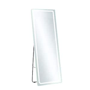 16 in. W x 63 in. H Rectangle Framed Round Angle LED Wall Mirror Full Length Mirror in White