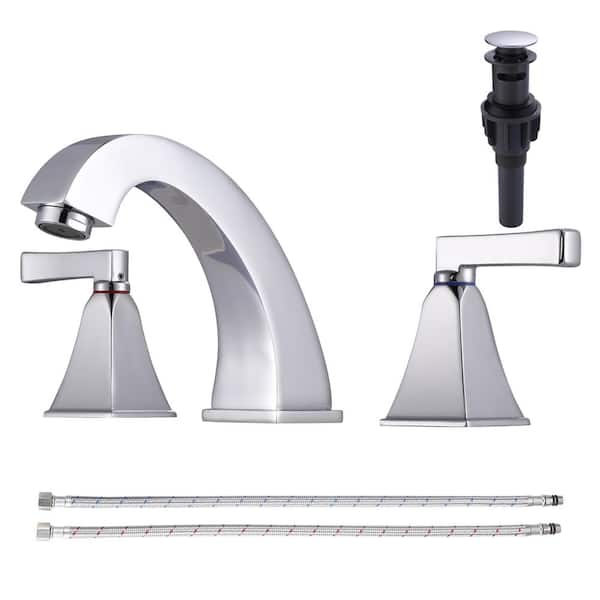 AVITAS 8 in. Widespread Double Handle Bathroom Faucet with Drain Kit Included in Chrome