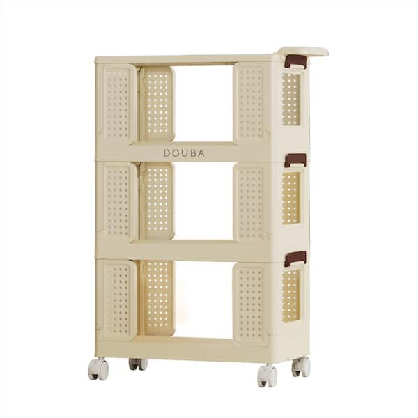 Tatayosi 3-Tier Kitchen Cart, Multifunction Utility Rolling Storage Organizer, for Bathroom, Laundry, Living Room, Beige