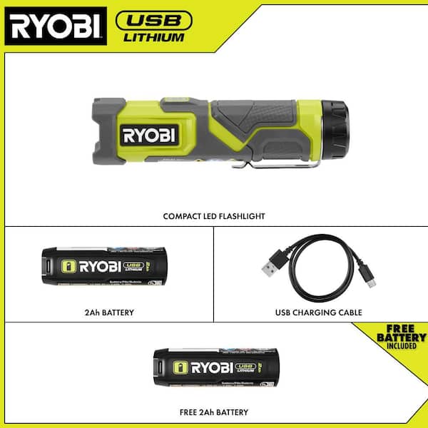 USB Lithium Compact Flashlight Kit with 2.0Ah USB Lithium Battery