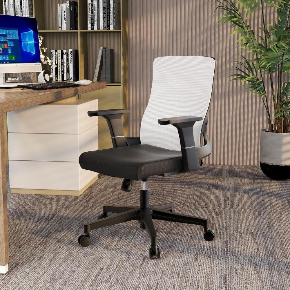 Brio Series White Modern Ergonomic Fabric Office Computer Chair with Smooth Swivel and Tilt Functional Desk Seating