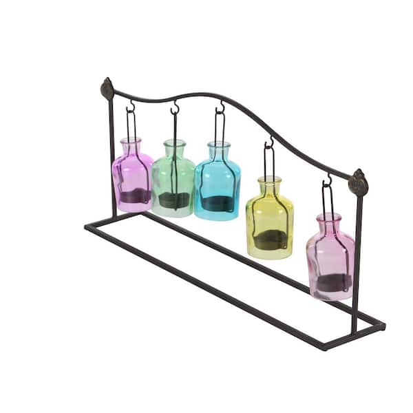 Litton Lane 12 in. H Multi Colored Metal Hanging Bottle Decorative Candle Lantern