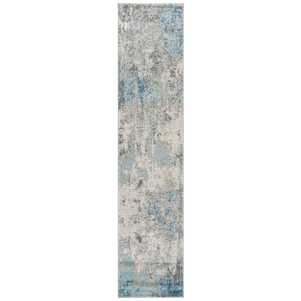 Tulum 2 ft. x 19 ft. Gray/Blue Rustic Abstract Runner Rug