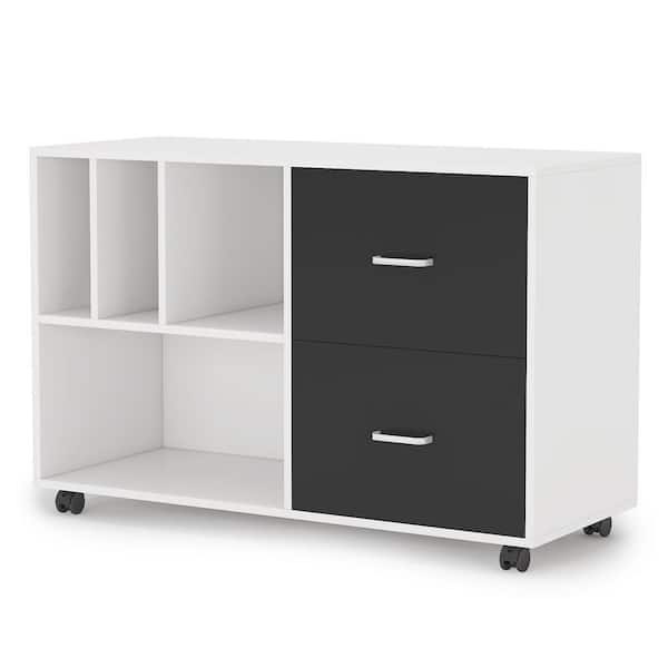 BYBLIGHT Atencio White 2-Drawer Mobile File Cabinet with Storage Shelves and Locking Casters for Home Office