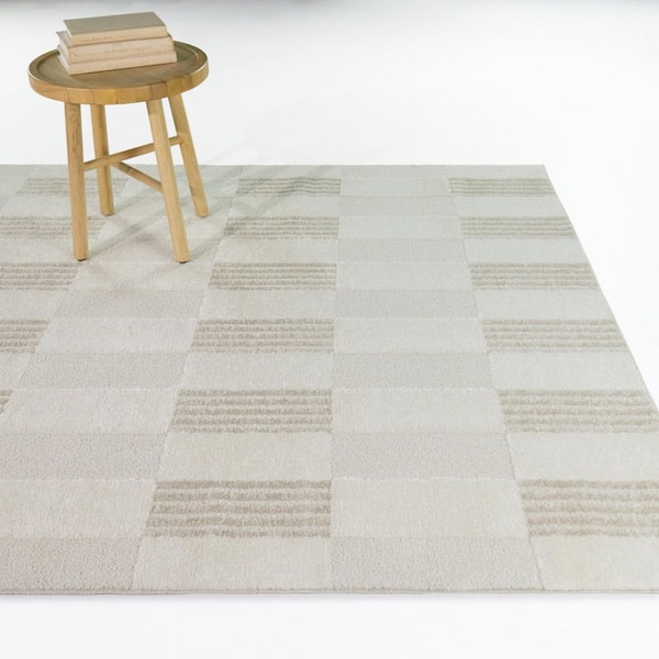 Rafal Cream 5 ft. x 7 ft. Modern Checkered Area Rug