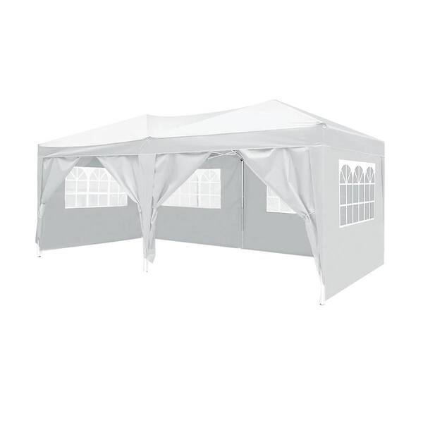JimsMaison White Roof Metal Portable Carport with 6-Removable Sidewalls 20 ft. W x 10 ft. D x 8.5 ft. H