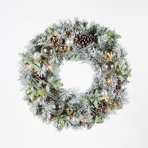 30 in Prelit Snowy Silver Pine Wreath