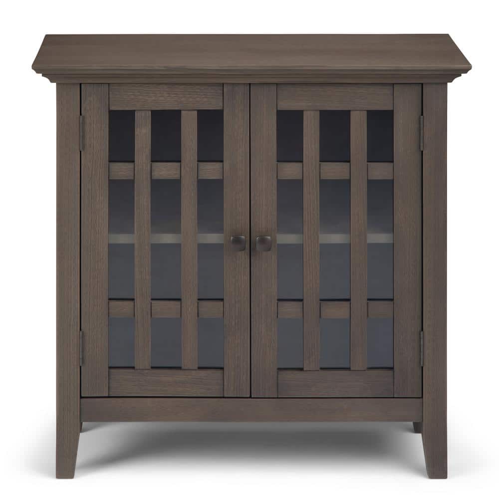 Farmhouse Gray Wood Low Media Cabinet with Glass Doors
