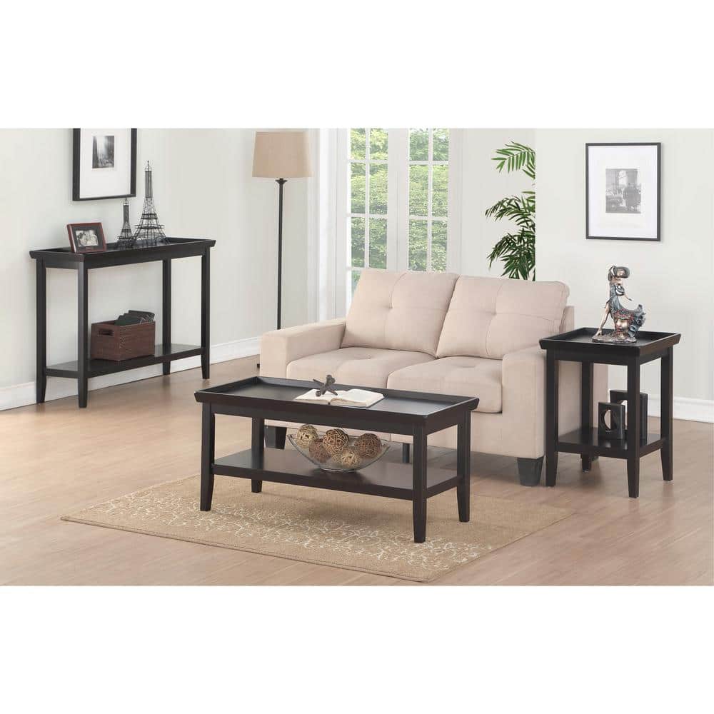 Ledgewood Black Solid Rubberwood Square End Table with Shelf