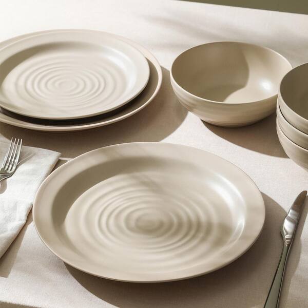 STONE LAIN Orbit 12-Piece Beige Stoneware Dinnerware Set (Service