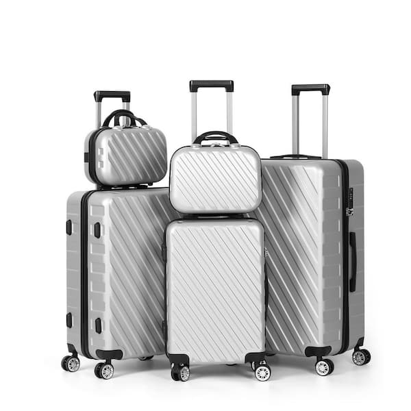 5-Piece Hard Shell Luggage Set Carry-on Luggage with Spinner Wheels Durable Lightweight-Silver