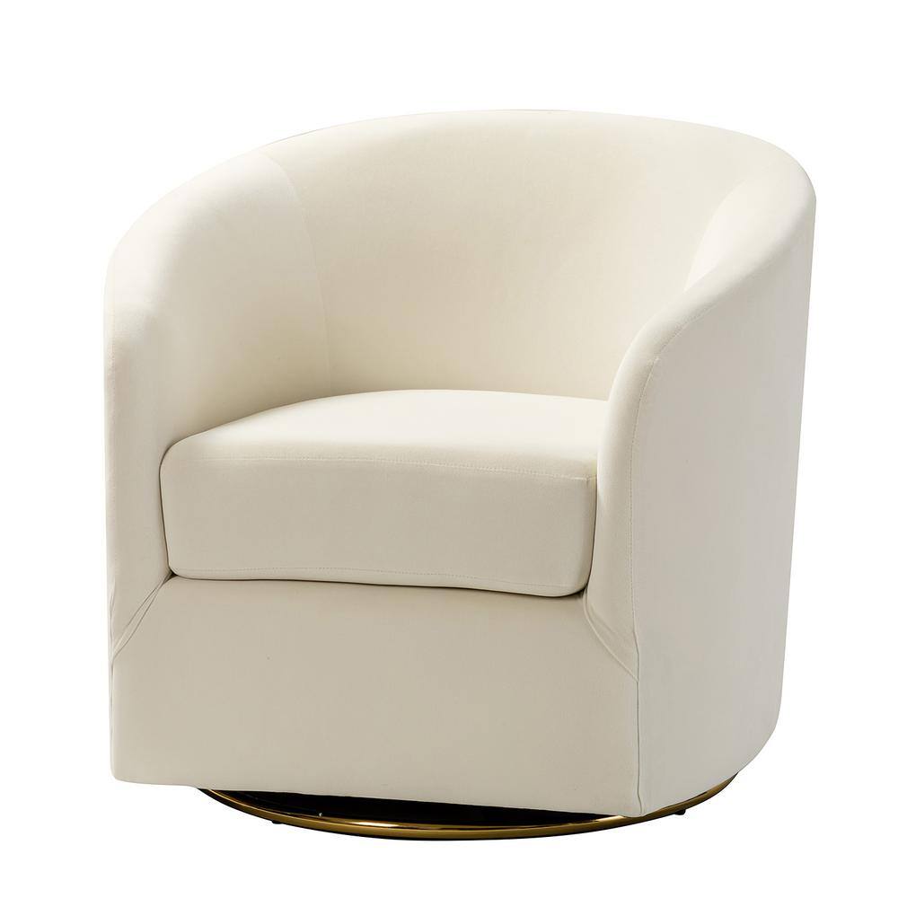 JAYDEN CREATION Estefan Ivory Comfy Swivel Barrel Chair with Metal Base
